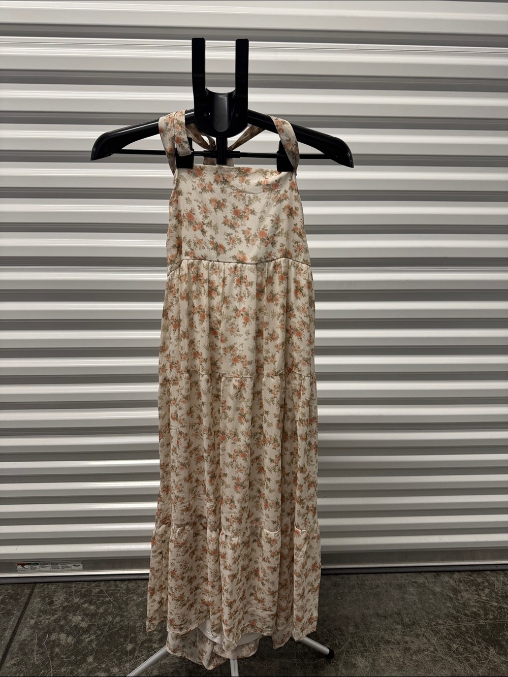 Floral Tie-Strap Maxi Dress - Cream with Peach Floral